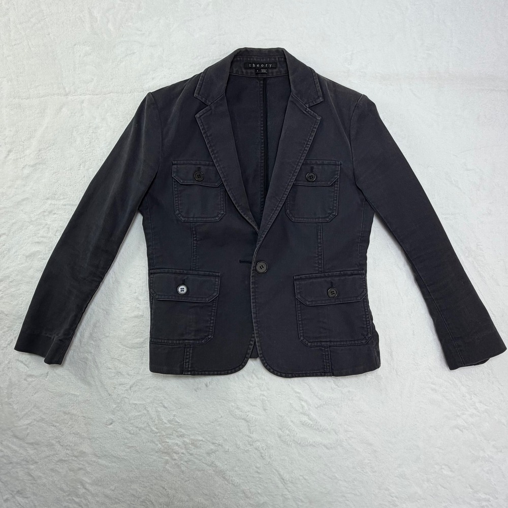 Theory Women's Gray Utility Blazer Jacket‎ Size 4 Button Front Pockets